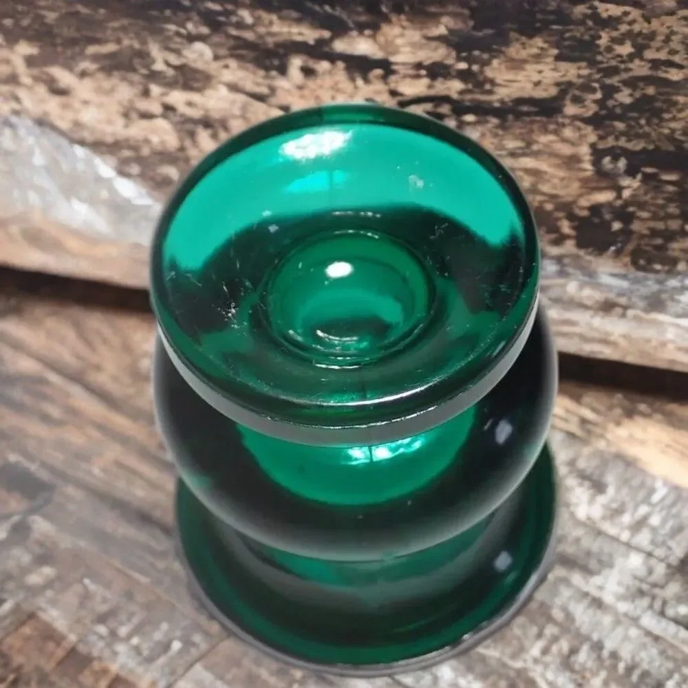 Vintage L E SMITH Green Glass Toothpick Holder Handles Thick Cauldron Silver Rim
